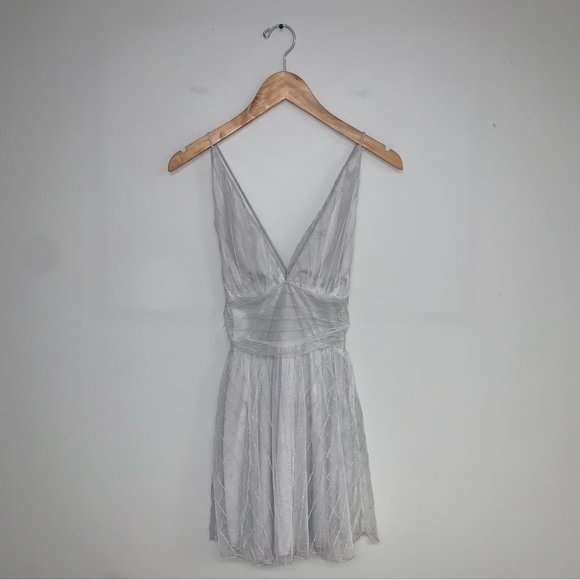 Lucy in The Sky Dress Size XS Silver Tulle Marguerite Plunge A-Line Mini NWOT - Picture 2 of 14